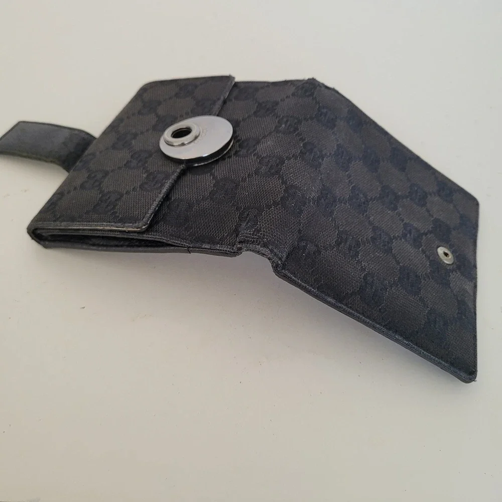 Gucci GG Monogram Canvas Bifold Wallet Black Silver Logo Hardware Made in Italy